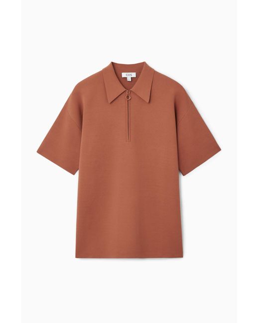 COS Orange Double-faced Knitted Zip-up Polo Shirt