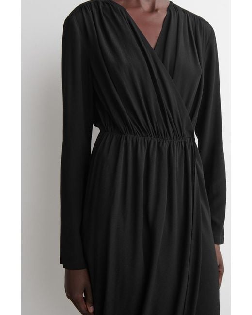 COS Black Gathered Midi Wrap Dress