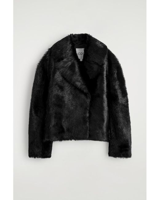 COS Black Collared Pony Hair-Effect Leather Jacket