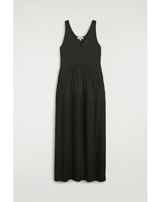 COS Black Gathered Pleated V-Neck Maxi Dress