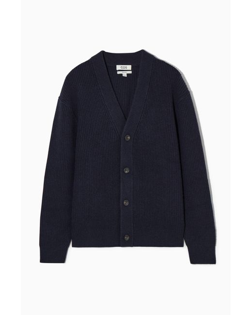 COS Blue Ribbed Wool And Cashmere Cardigan for men