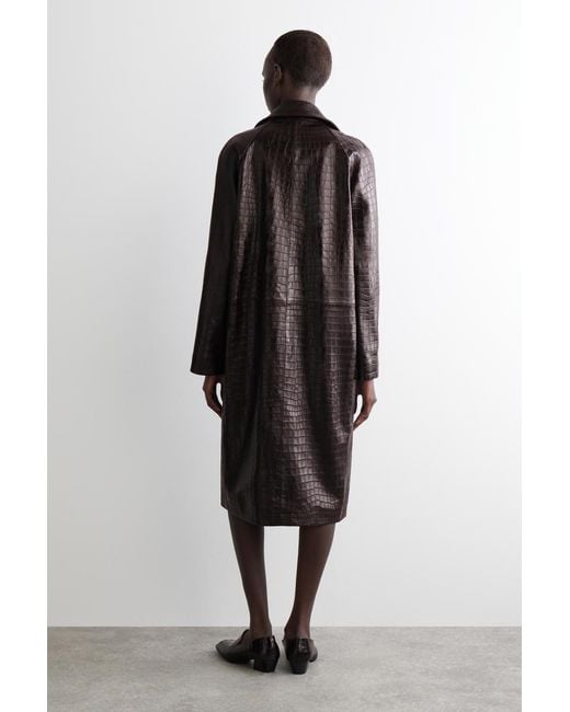COS Black Croc-Effect Leather Long Coat