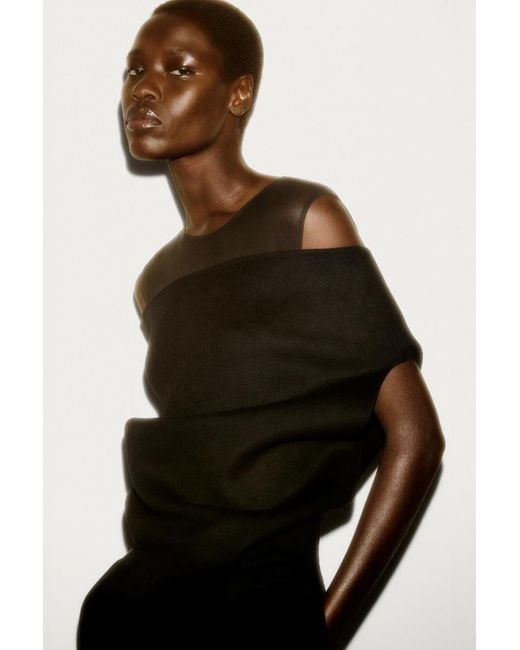 COS Black Off-The-Shoulder Wool-Silk Dress