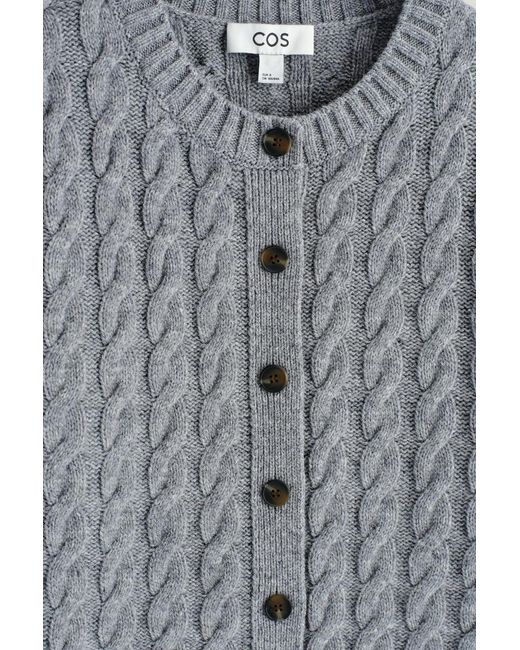 COS Blue Cable-Knit Merino Wool Cardigan