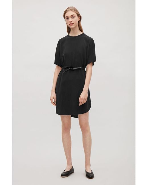 COS Black Oversized Silk T-shirt Dress
