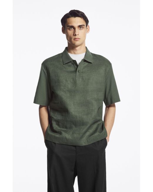COS Green Contrast-panel Polo Shirt for men
