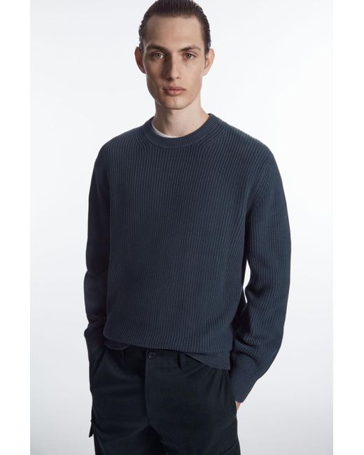 COS Blue Stone-washed Knitted Sweater for men