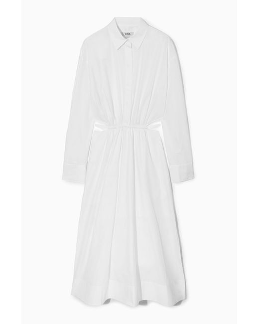 COS White Cutout-waist Midi Shirt Dress
