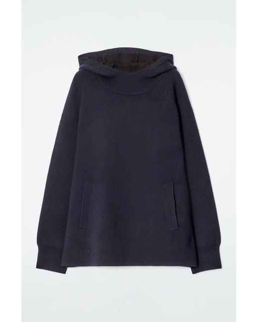 COS Blue Oversized-Kapuzenpullover Aus Doubleface-Wolle
