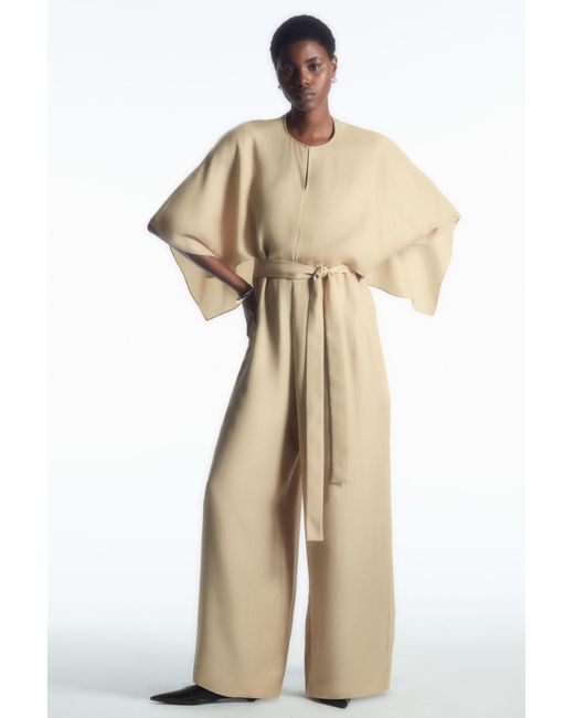COS Natural Cape-sleeve Twill Jumpsuit