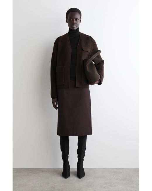 COS Black Ribbed Merino Wool Utility Cardigan