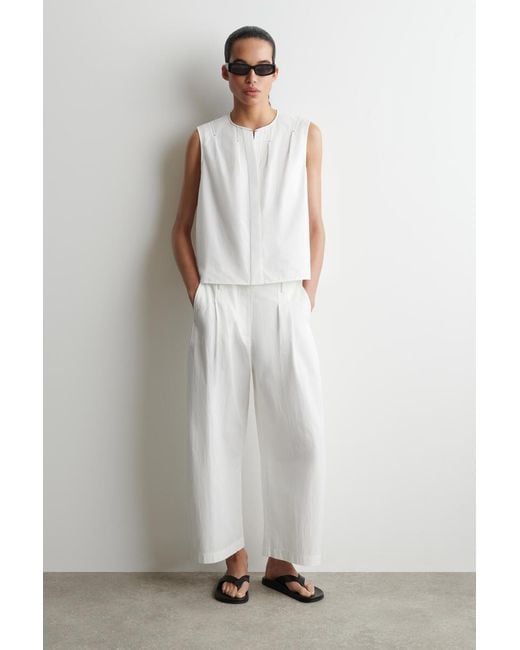 COS White Pleated Sleeveless Top