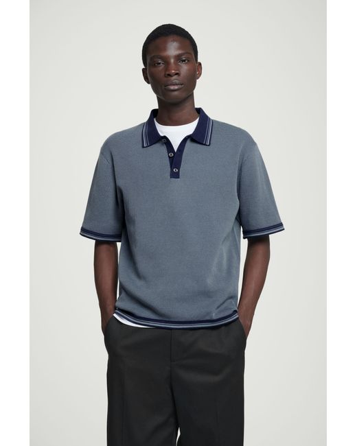 COS Blue Waffle-knit Polo Shirt for men