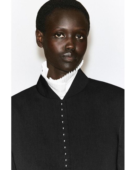 COS Black Stud-Detail Cropped Linen Blazer