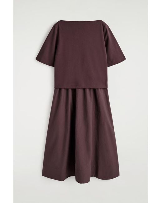 COS Purple Contrast-Panel Boat-Neck Midi Dress