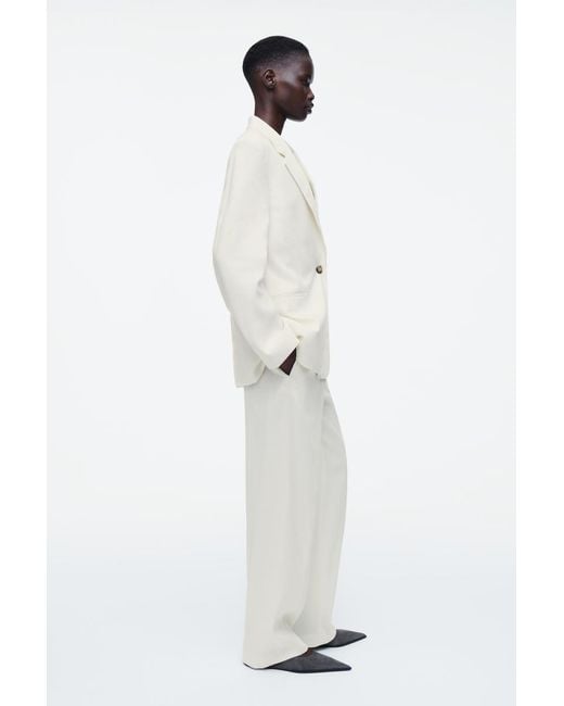 COS White Layered Linen-Blend Blazer