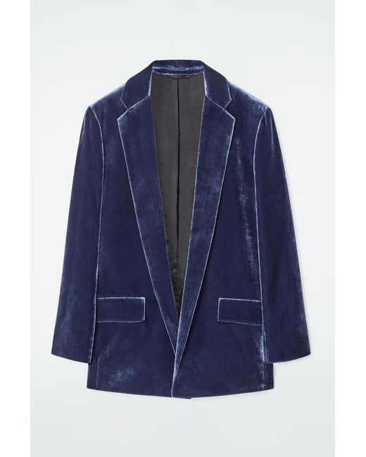 COS Blue Silk-blend Velvet Blazer