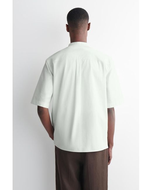 COS White Cotton-Poplin Grandad-Collar Shirt for men