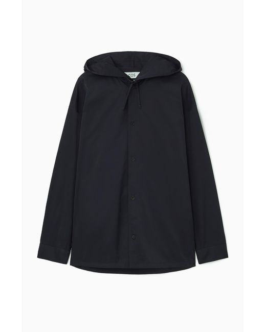 COS Black Oversized Hooded Nylon Shirt for men