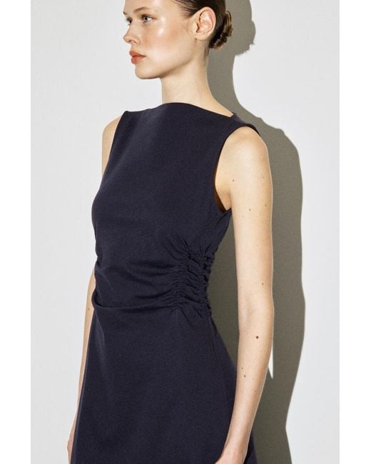 COS Blue Ruched-Waist Cotton-Jersey Midi Dress