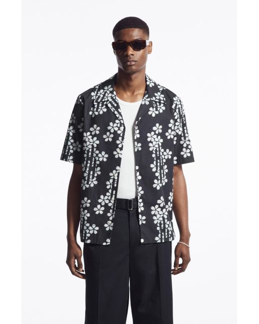 COS Black Floral-print Short-sleeved Shirt for men