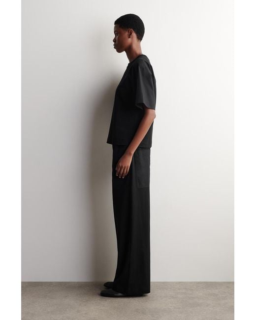 COS Black Poplin-Panelled Jersey T-Shirt