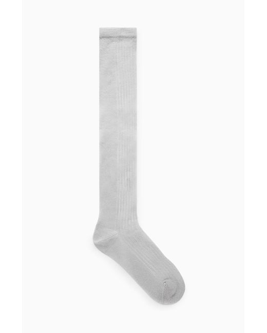 COS White Sheer Metallic Knee-high Socks
