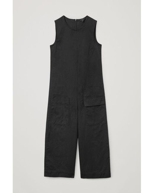 COS Black Wide-leg Organic Cotton-linen Jumpsuit