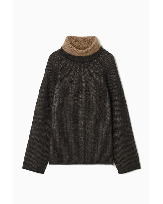 COS Black Two-tone Mohair Turtleneck Sweater
