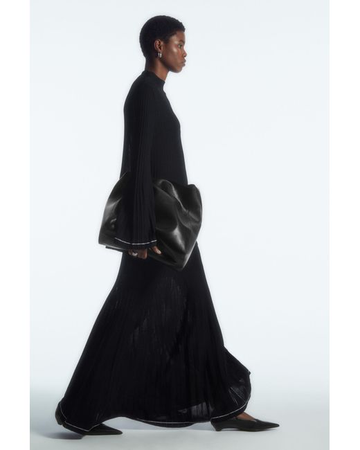 COS Black Pleated Knitted Midi Skirt