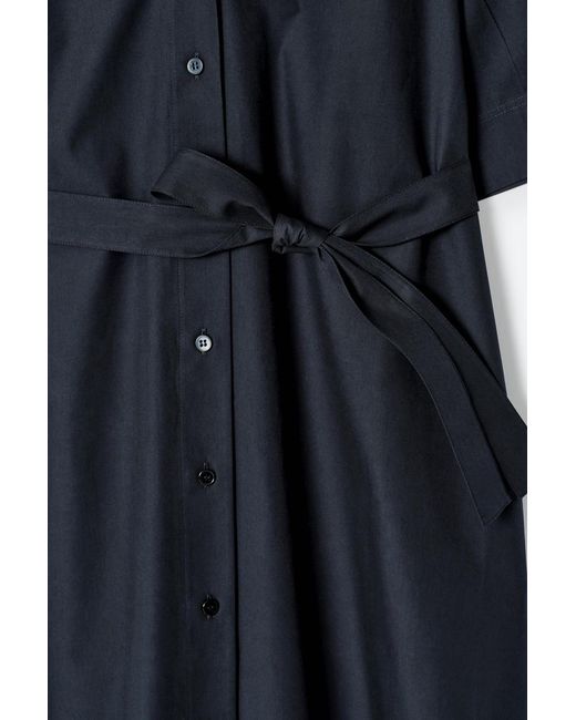 COS Blue Belted Short-Sleeved Midi Shirt Dress