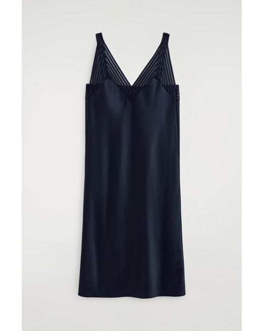 COS Blue Open-Stitch Satin Slip Dress