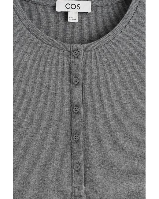 COS Gray Long-Sleeved Henley Top