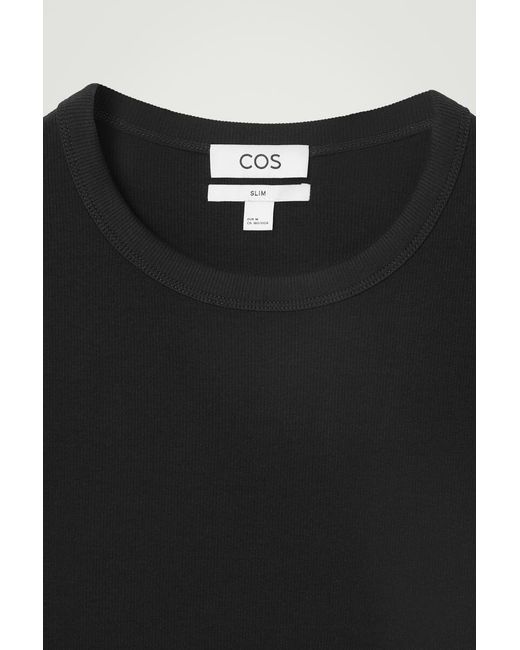 COS Black Slim Ribbed Cotton T-shirt for men