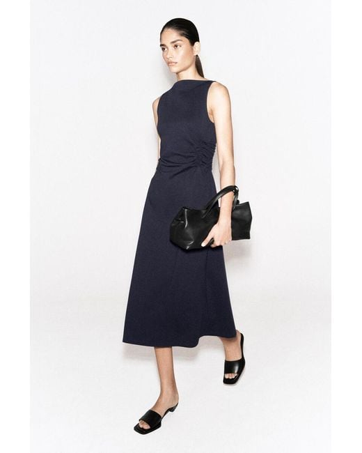 COS Blue Ruched-Waist Cotton-Jersey Midi Dress