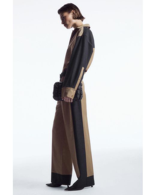 COS Natural Deconstructed Colour-block Wool Trousers