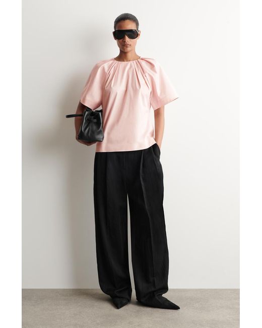 COS Pink Gathered Short-Sleeved Cotton Top