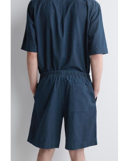 COS Blue Pinstriped Denim Drawstring Shorts for men