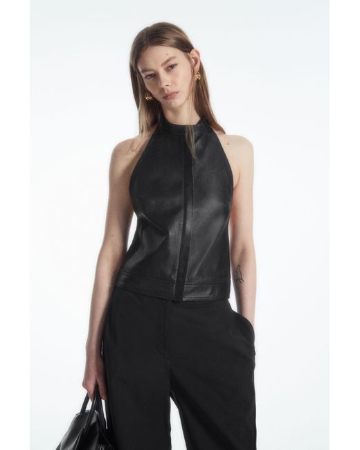 COS Black Leather Halterneck Racer Top