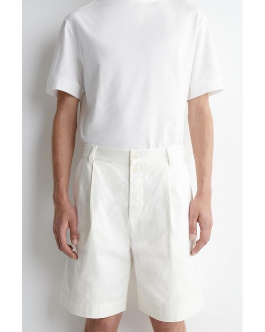 COS White Pleated Denim-Herringbone Shorts for men