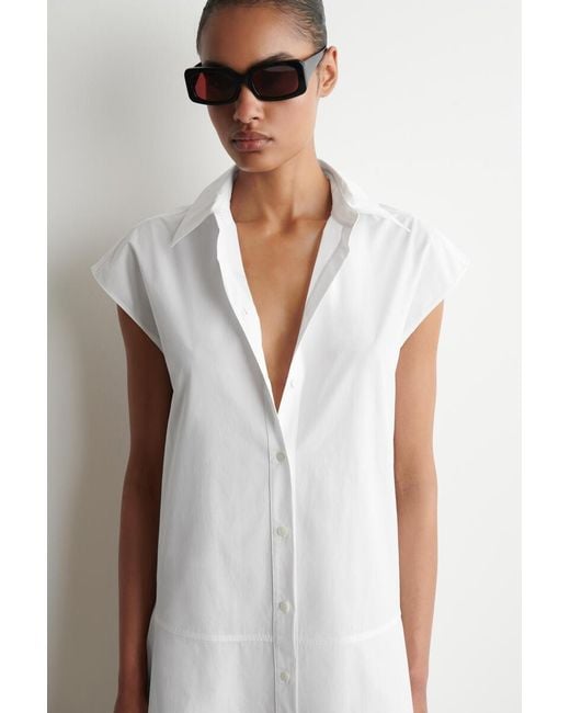 COS White Sleeveless Cotton-Poplin Shirt Dress