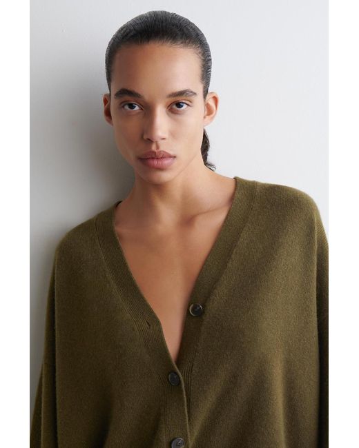 COS Green Cashmere V-Neck Cardigan