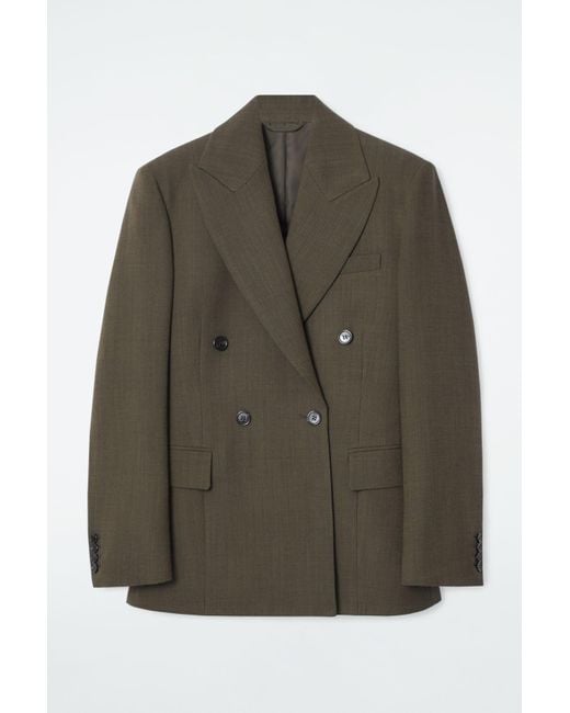 COS Green Slim Waisted Double-breasted Wool Blazer