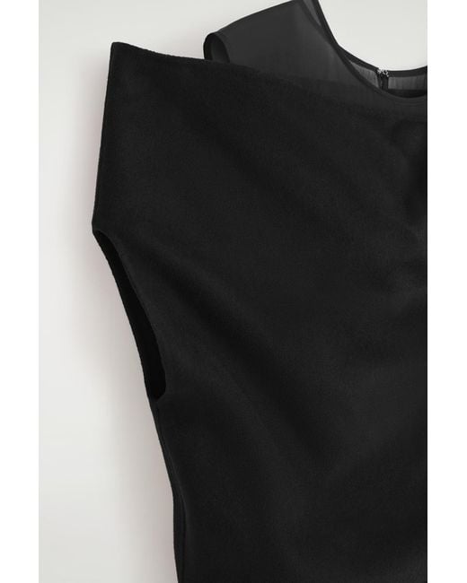 COS Black Off-The-Shoulder Wool-Silk Dress