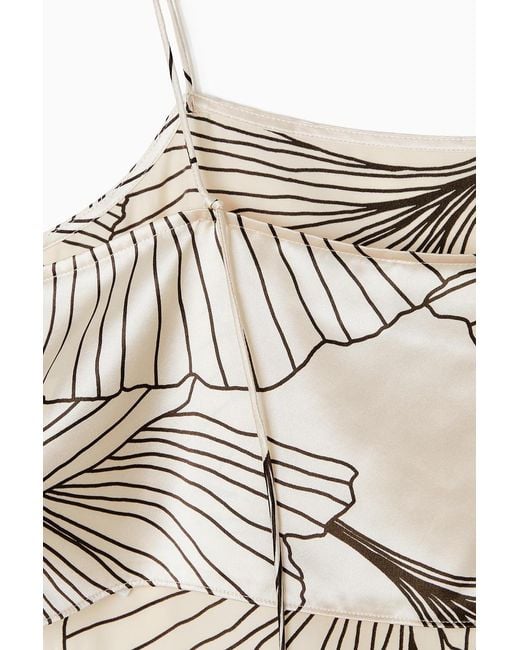 COS Black Floral-print Silk Cropped Cami Top