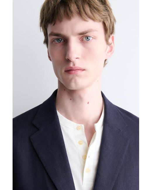 COS Blue Single-Breasted Linen Blazer for men