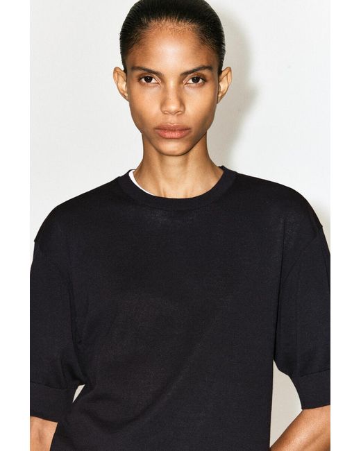 COS Blue Knitted Cotton T-Shirt