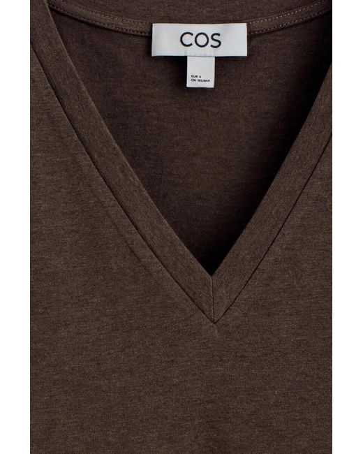 COS Brown Cotton V-Neck T-Shirt