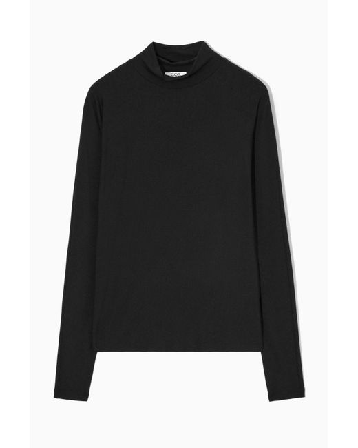 COS Black Relaxed Long-sleeved Roll-neck Top