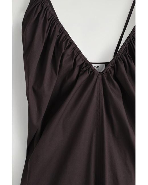COS Black Gathered V-Neck Maxi Dress